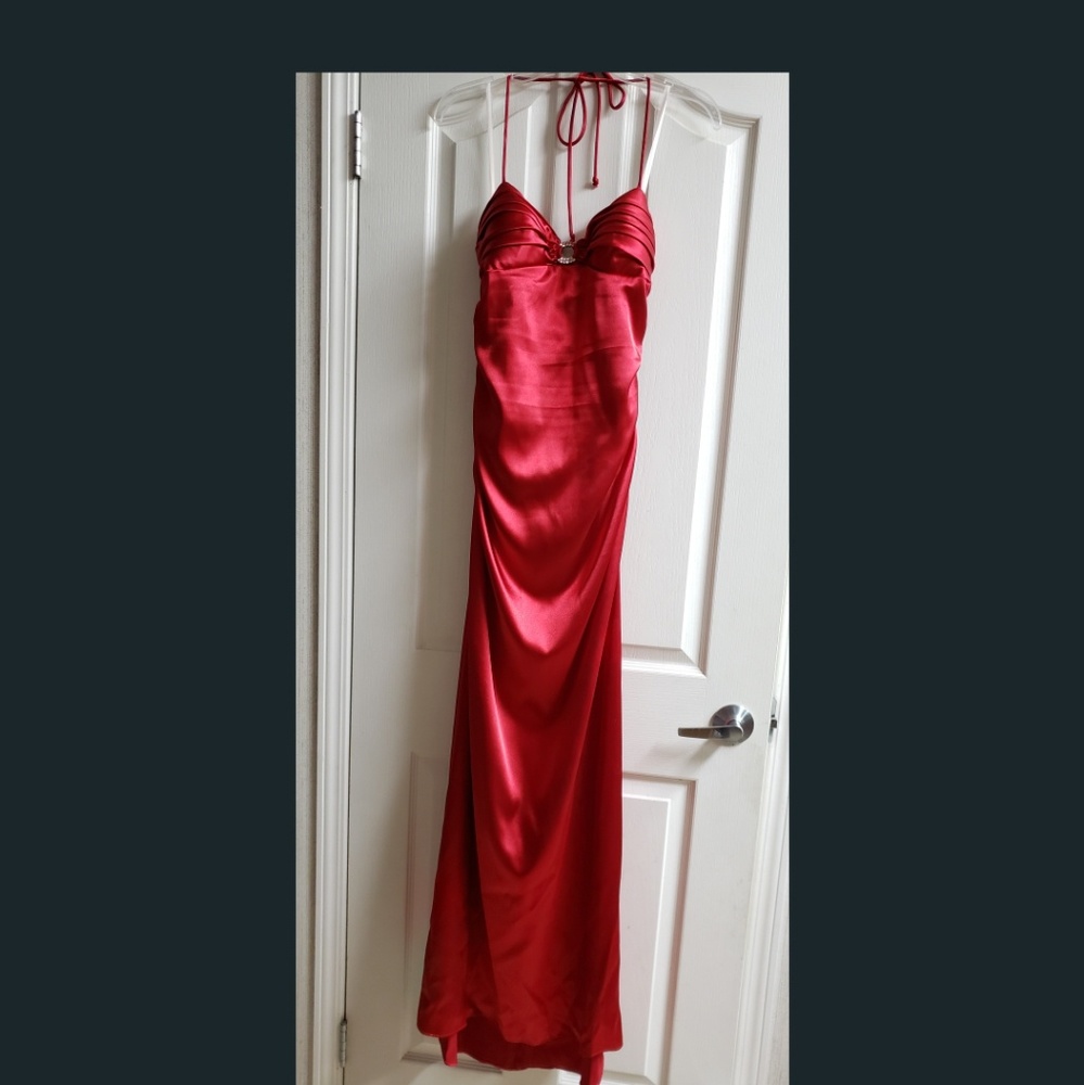 Red satin dress